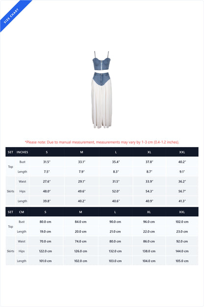 Denim Corset & Pleated Chiffon Pants Set