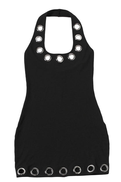 Eyelet Halter Backless Mini Dress