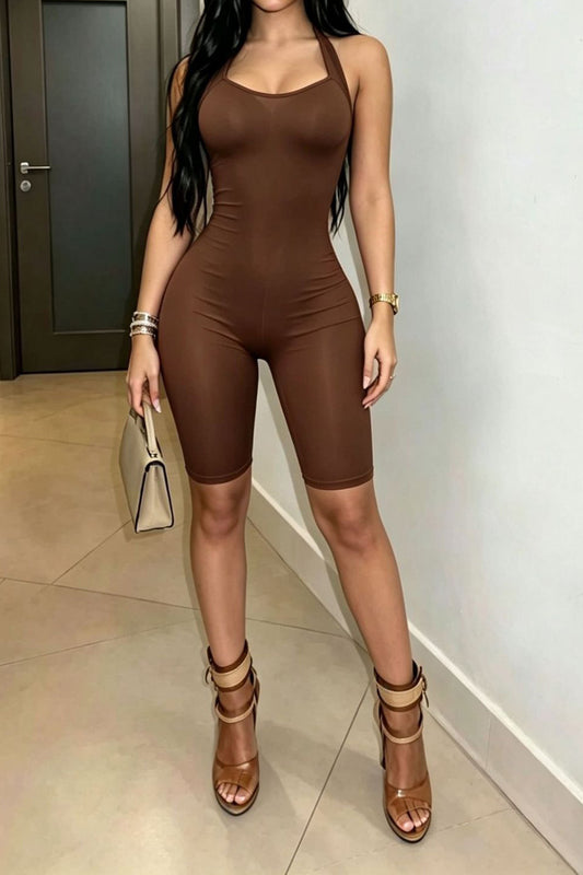 Backless Halter Bodycon Biker Romper