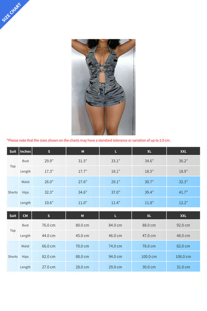 Edgy Studded Denim Halter Set