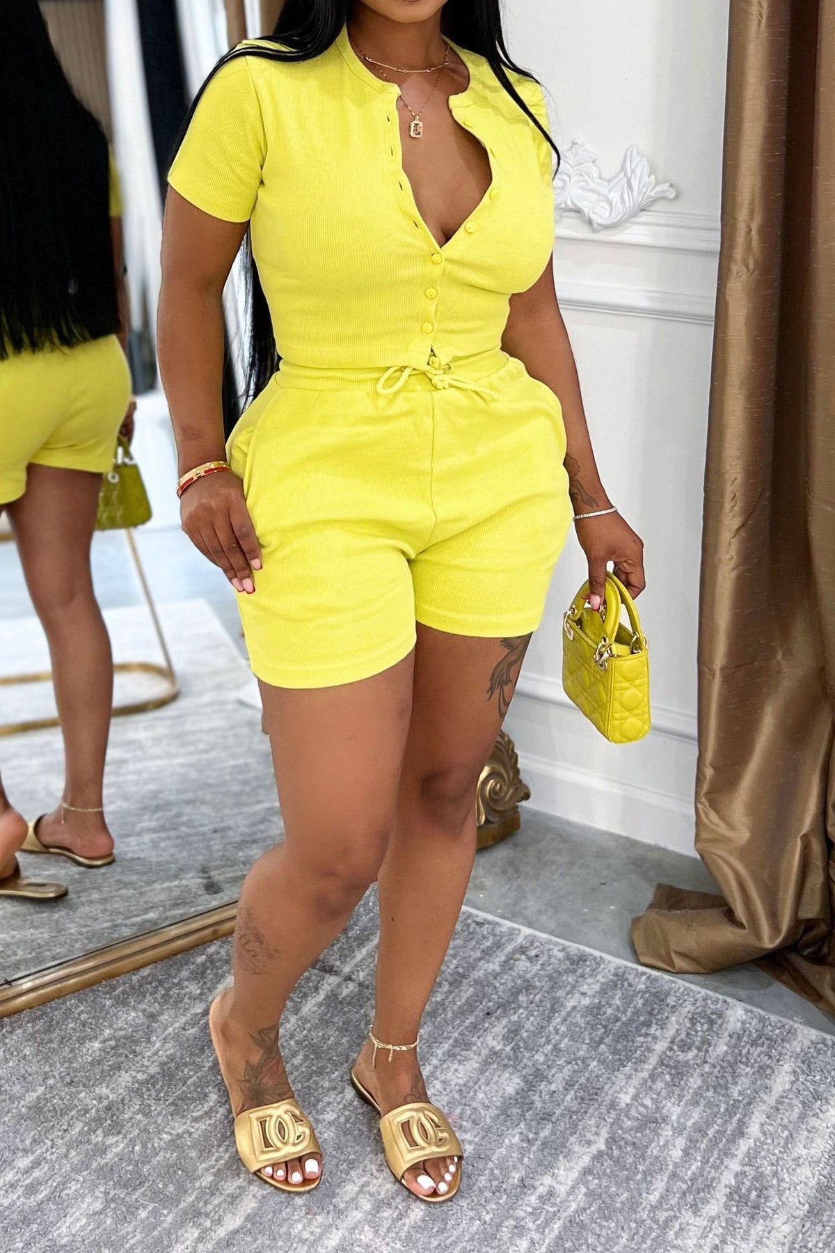 Short Sleeve Top & Ribbed Shorts 2 Piece Sets