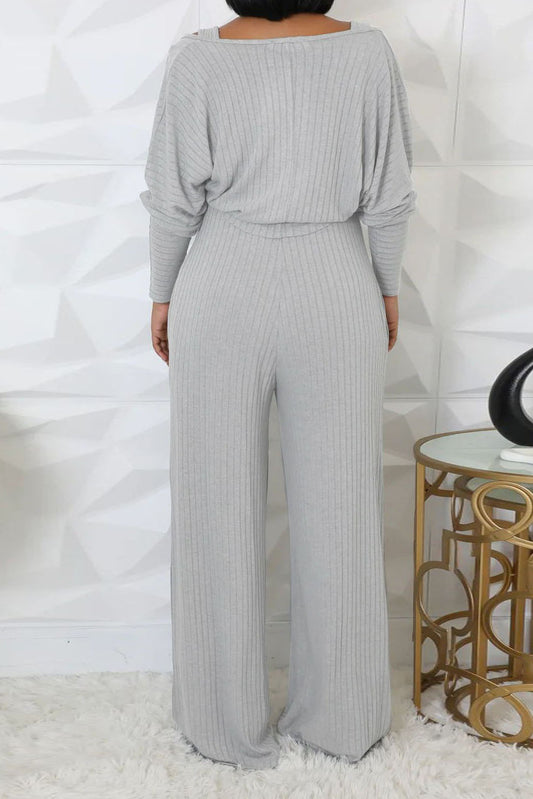 2-Piece Ribbed Knit Tank Jumpsuit & Cropped Top Set