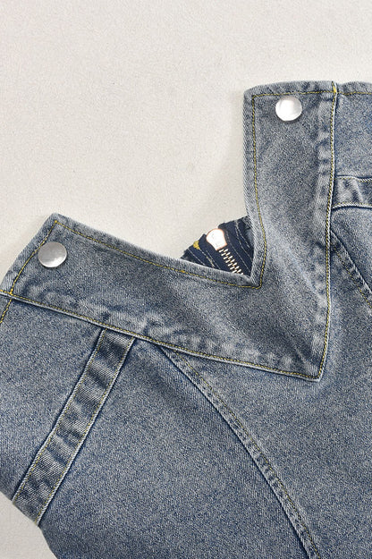 V Neck Pleated Denim Dress