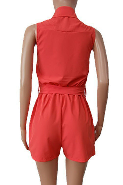 Sleeveless Tie Waist Casual Romper