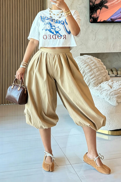 High Waist Pleated Balloon Capri Pants