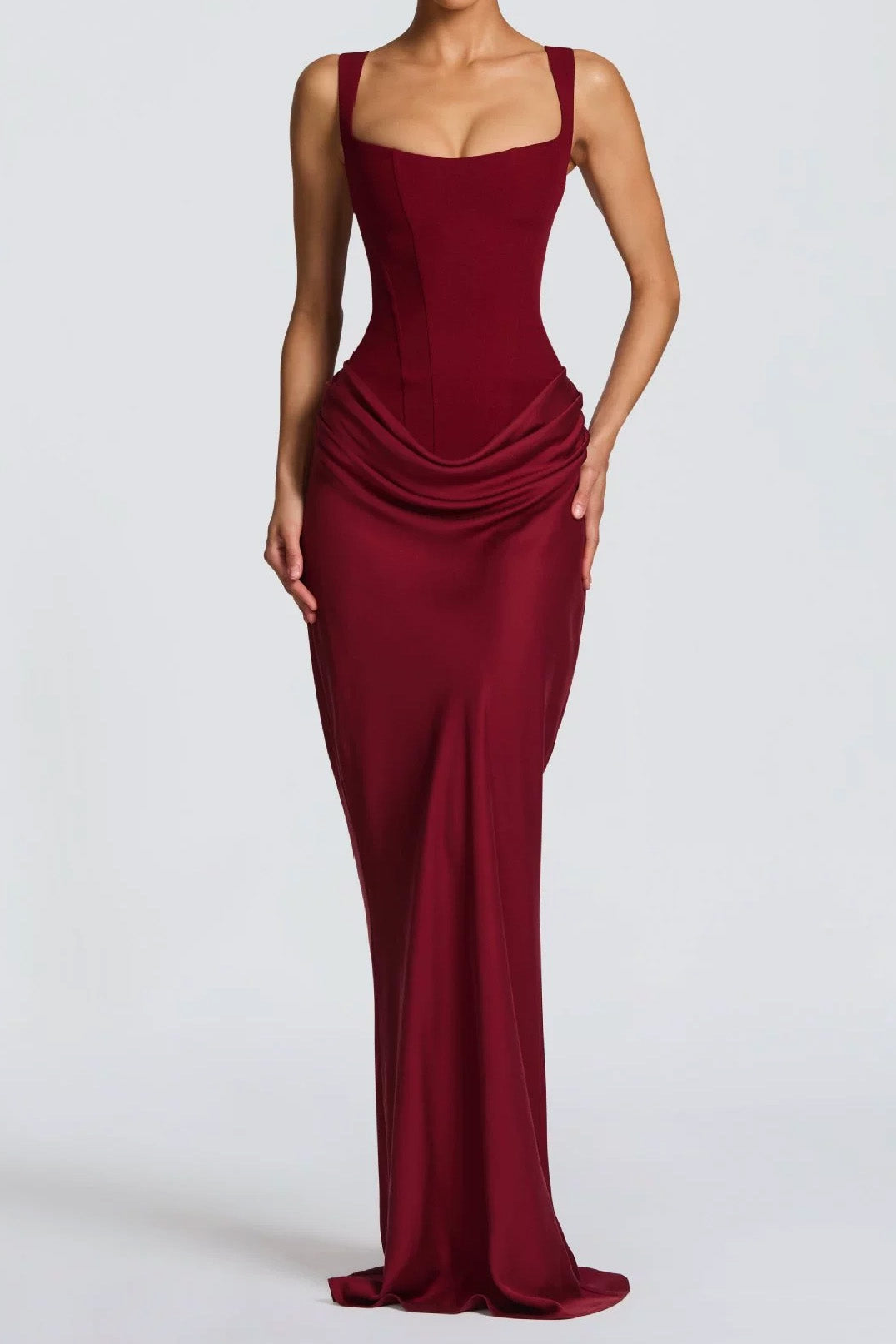 Corset Lace-Up Back Draped Maxi Dress
