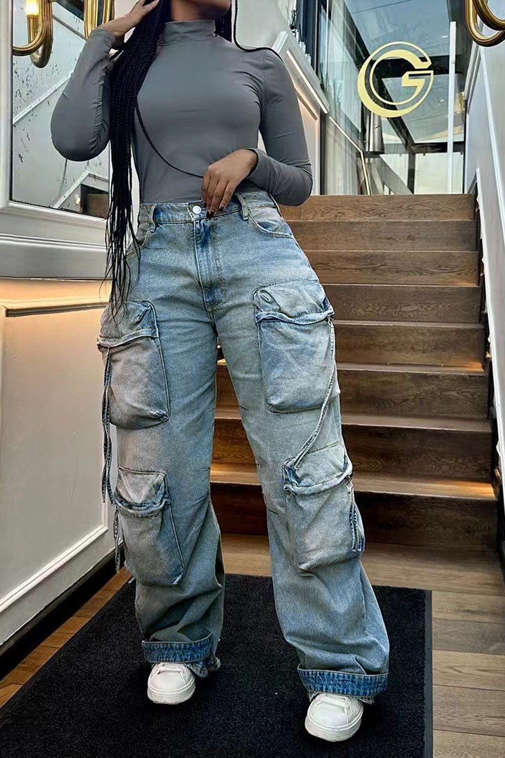 Flap Pocket Light Wash Jeans