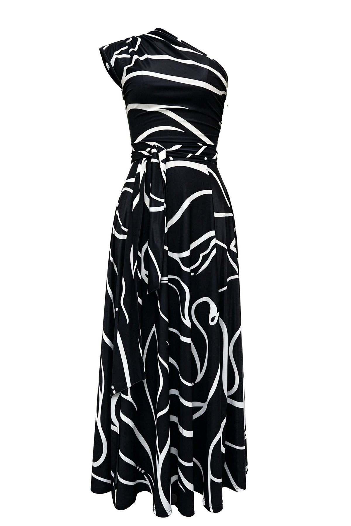 Abstract Asymmetric Maxi Dress