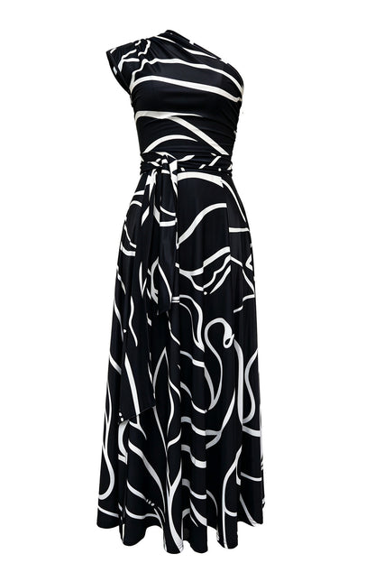 Abstract Asymmetric Maxi Dress