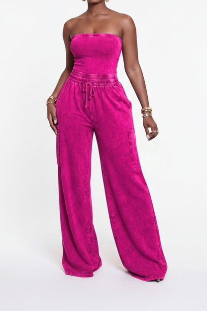 Mineral Wash Bandeau Cargo Jumpsuit