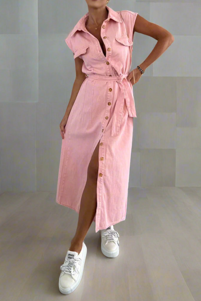Sleeveless Denim Shirt Dress
