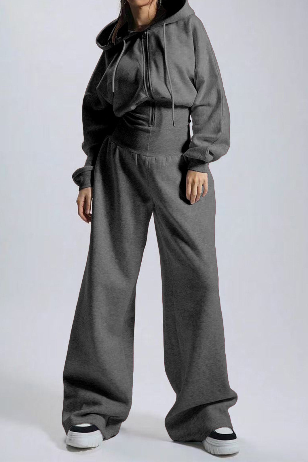 Hooded Drawstring Wide Leg Jumpsuit