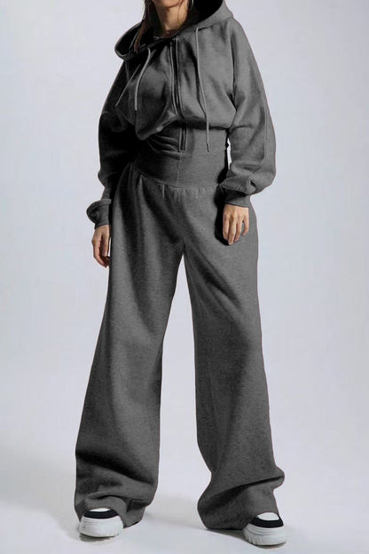 Hooded Drawstring Wide Leg Jumpsuit