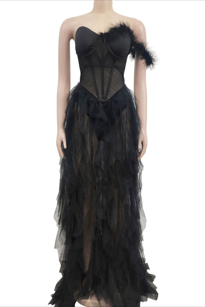 Strapless Corset Tulle Maxi Dress