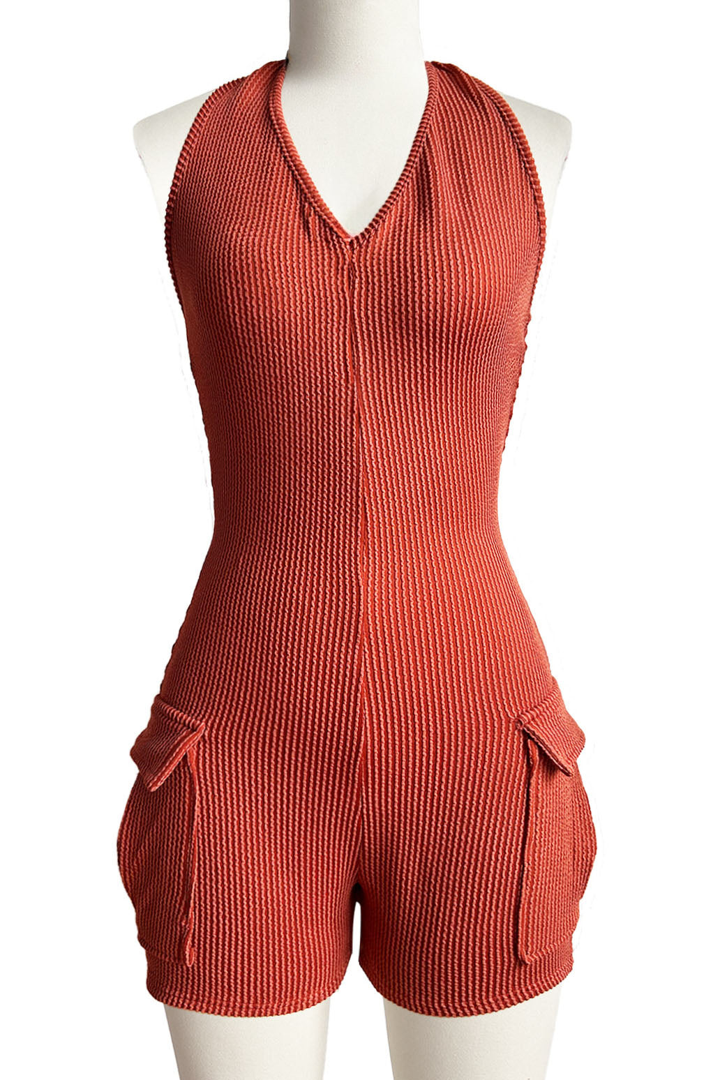 Halter Neck Pocket Slim-Fit Backless Rompers