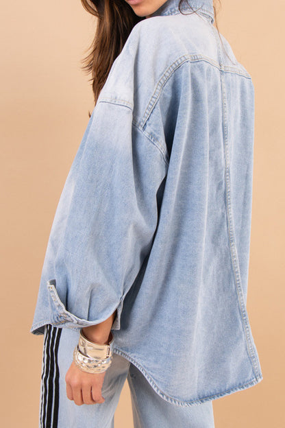 Oversized Statement Button Denim Shacket
