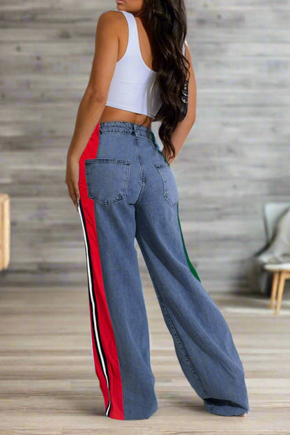 Wide Jeans with Wide Contrast Side Lines