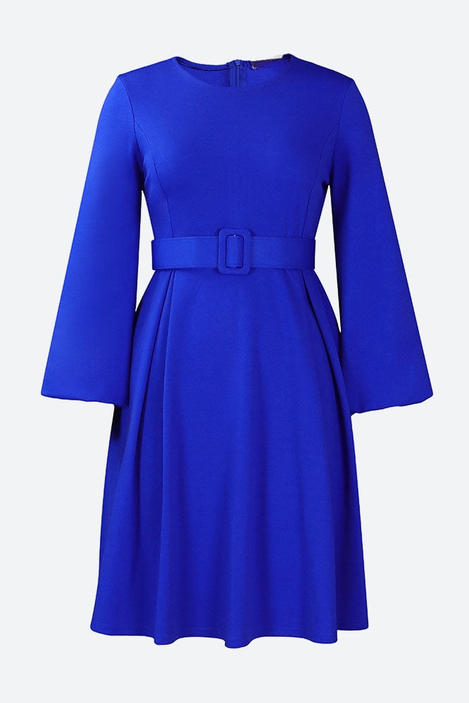 Crew-Neck Long Sleeve High Waisted Dress