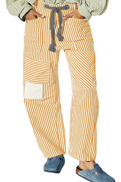 Loose Casual Striped Wide Leg Drawstring Trousers