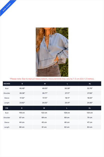Collared V-Neck Cropped Denim Pullover
