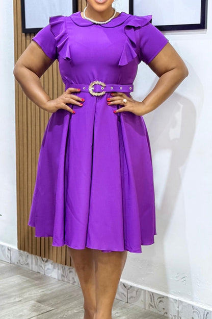 Solid Color Puff Sleeve Babydoll Flare Dress