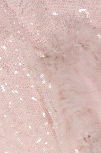 Feather Trim Sequin Gown