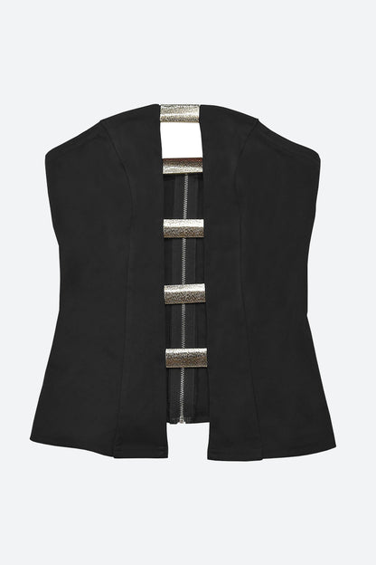 Strapless Gold Button Top & Fitted Pants Set