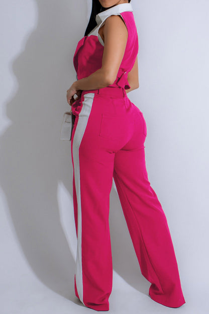 Patchwork Button Tie Back Top And Trousers Set