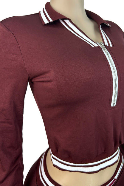 Half Zip Collar Top and Drawstring Pants Set