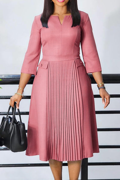 Elegant Solid Pleated Dress