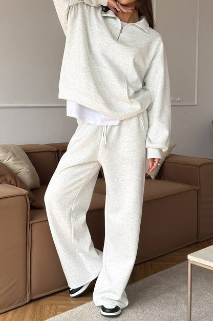 Quarter Zip Wide Leg Lounge Set