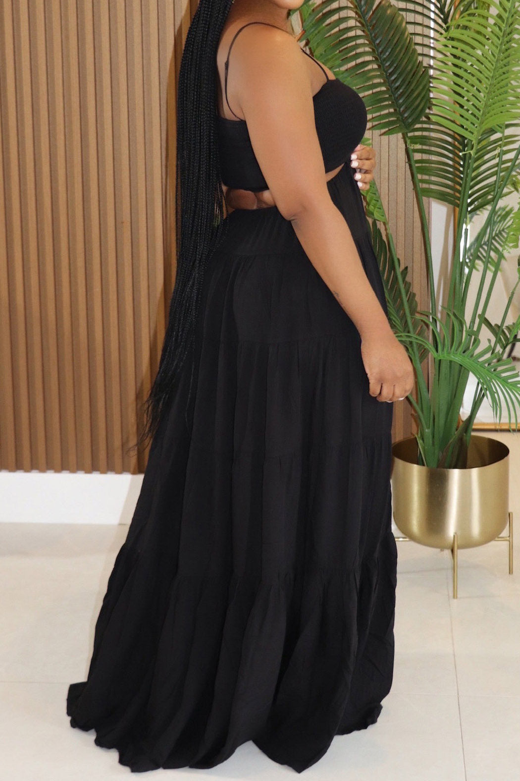 Smocked Cut Out Maxi Dress