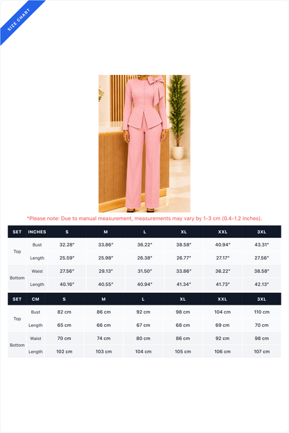 Bow-Detail Peplum Jacket & Wide-Leg Pants Set