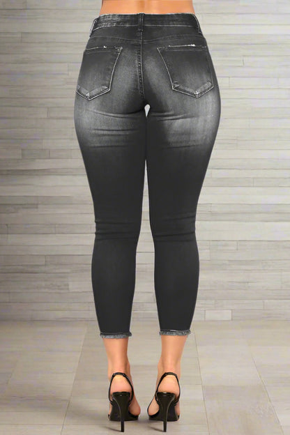 High Waist Stretch Ripped Jeans - Skinny Fit
