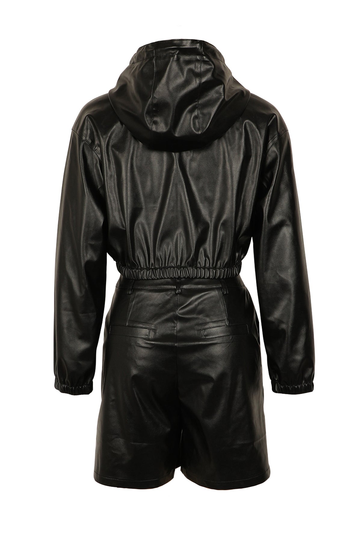 Leather-Look Hooded Jacket & Bermuda Shorts Set