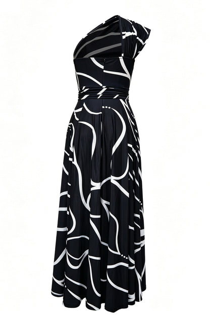 Abstract Asymmetric Maxi Dress