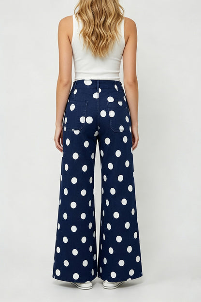 Polka Dot High Rise Wide Leg Jeans