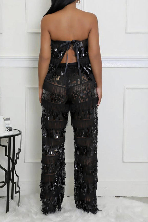 Fringe Sequin Pants Set
