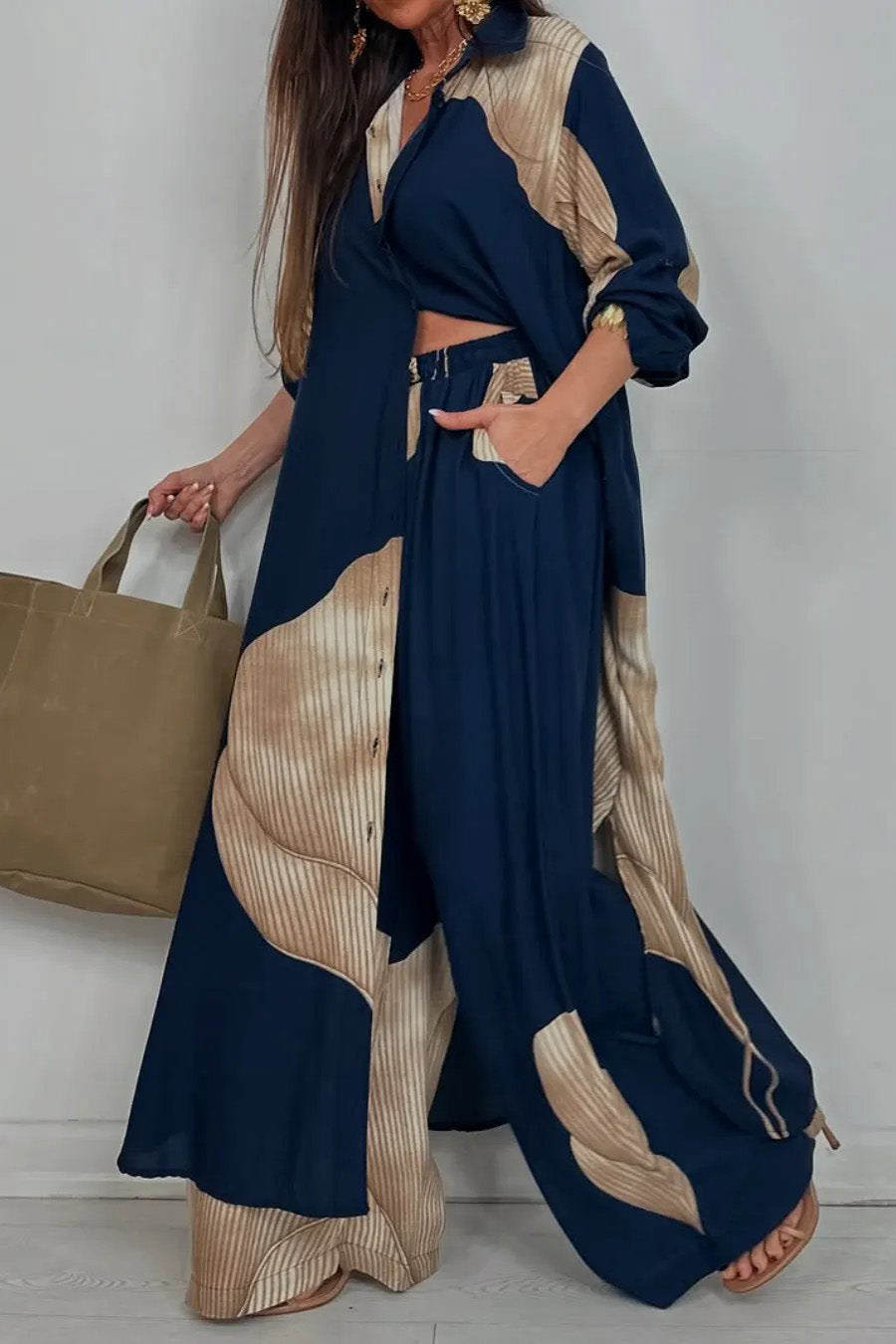 Colorblock Loose Shirt & Pants Set