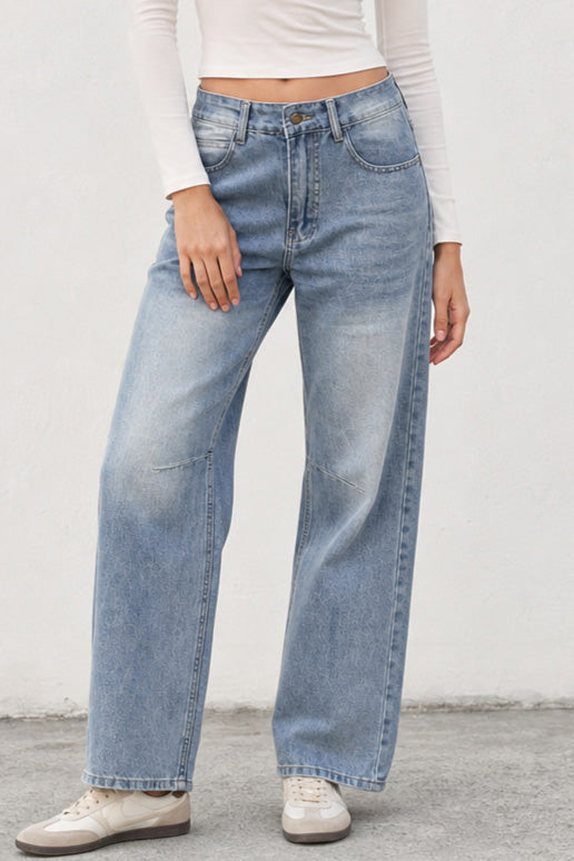 Non-Stretch Paneled Straight Leg Jeans