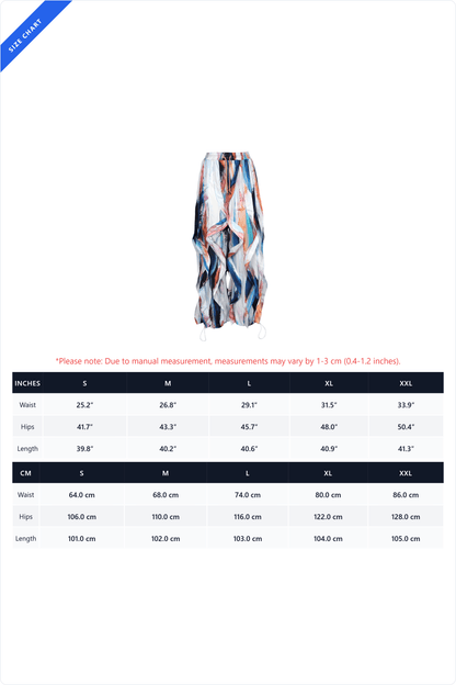 Abstract Print Cascading Draped Drawstring Pants