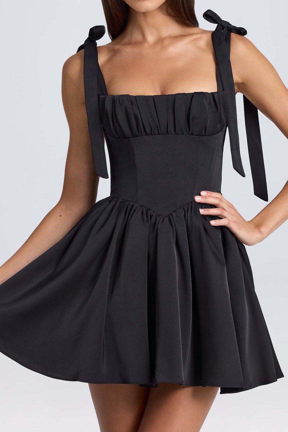 Pintucked Shirred Mini Dress