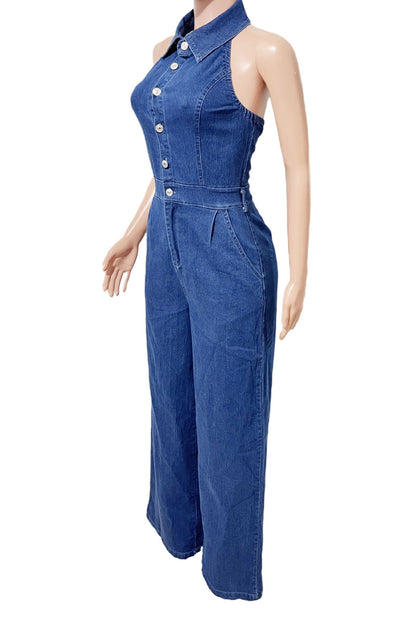 Halter Backless Jumpsuit Wide Leg Stretch