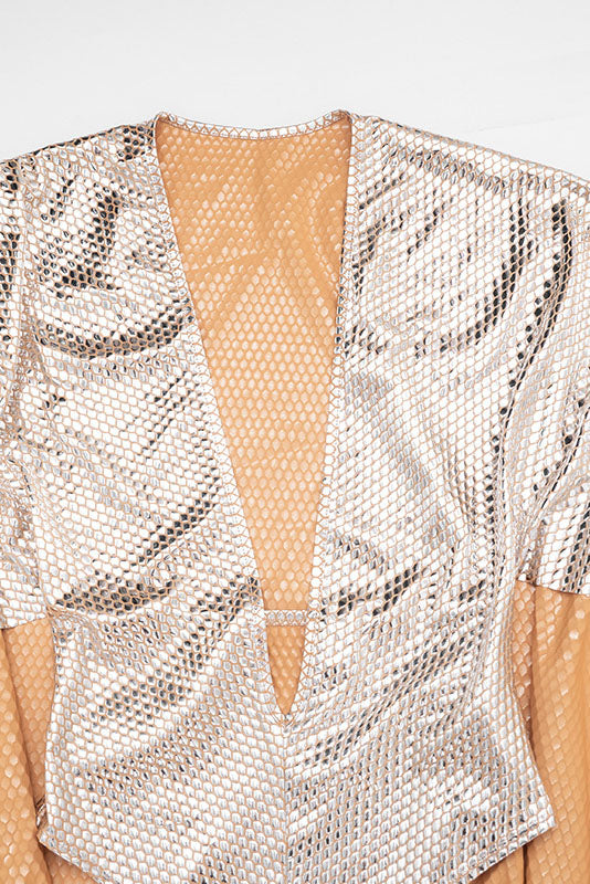 Metallic-Effect Cape Bodysuit