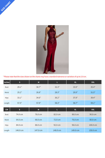 Sequin Ruffle Halter Maxi Dress