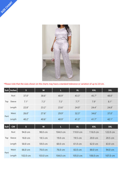 Sequin Solid 2-Piece Set - Tee & Pants