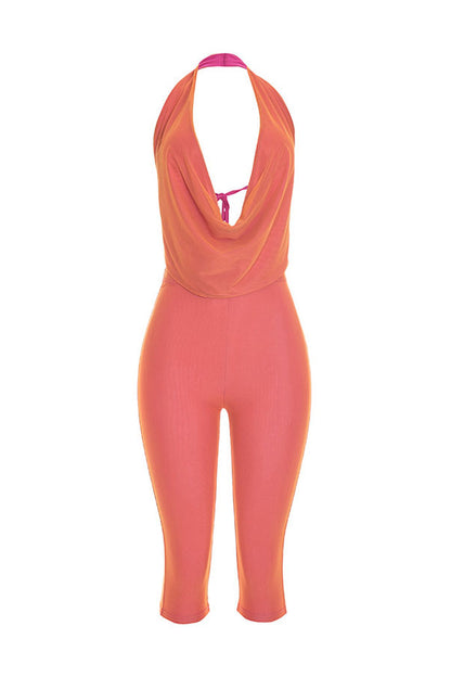 Plunging Halter Capri Set