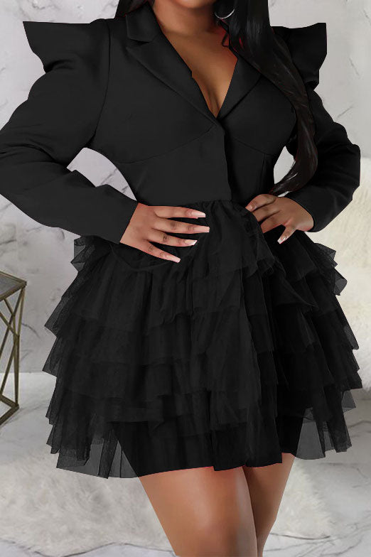 Statement Shoulder Tulle Blazer Dress