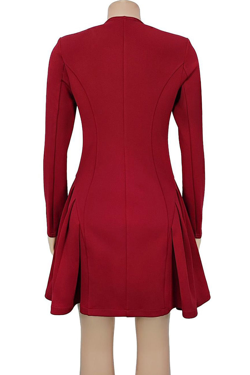 Elegant Deep V Ruffle Long Sleeve Mini Dress
