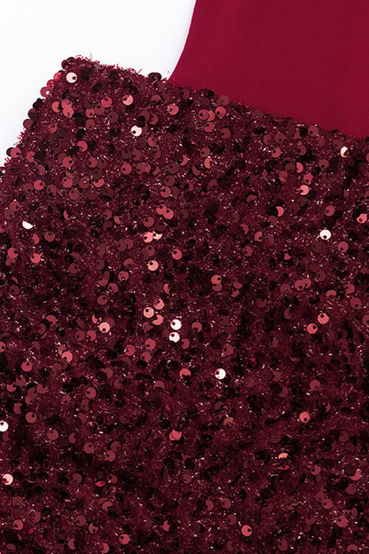 Square Neck Sequin Drape Mini Dress